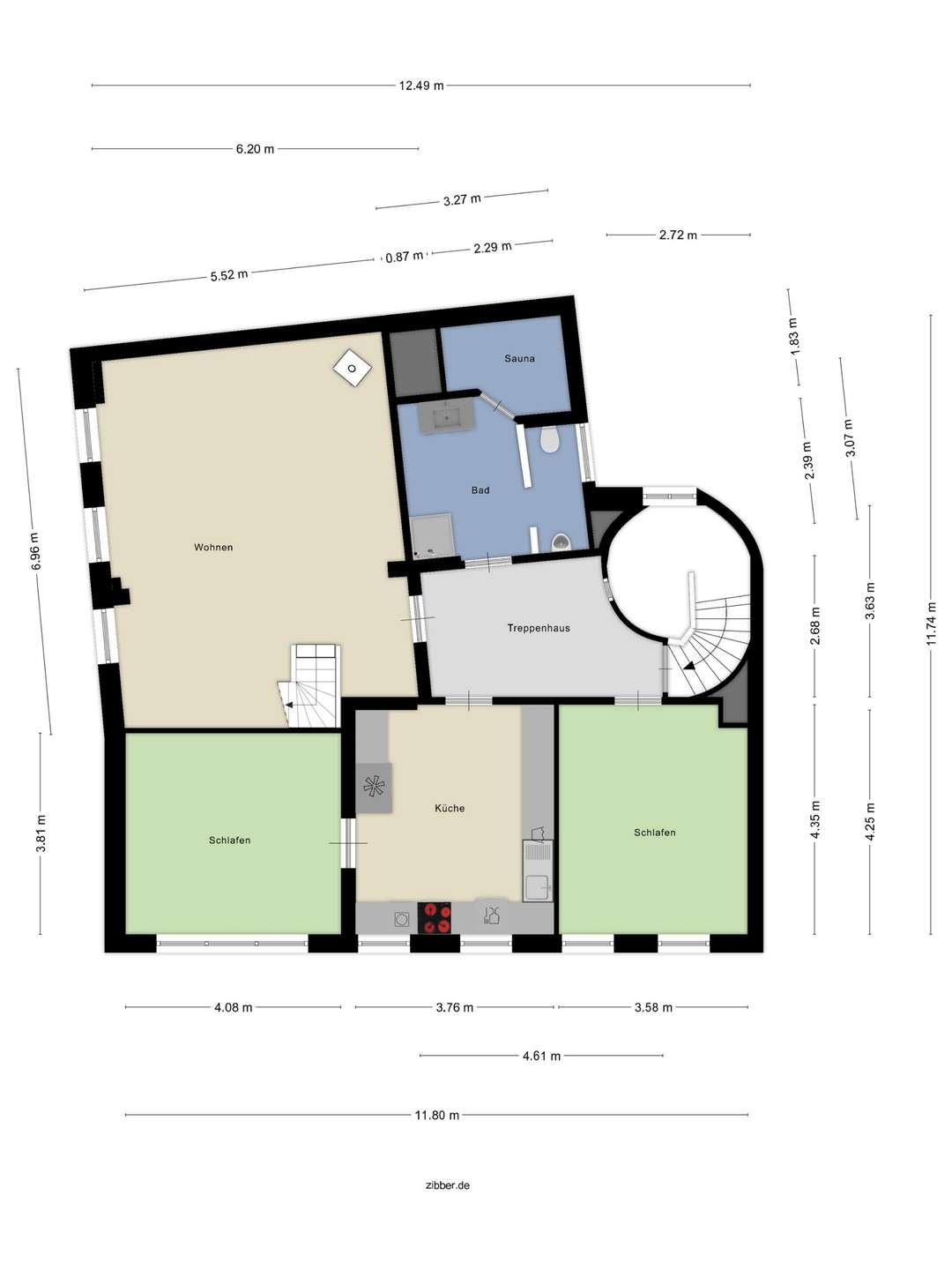 Grundriss 3. OG bemasst